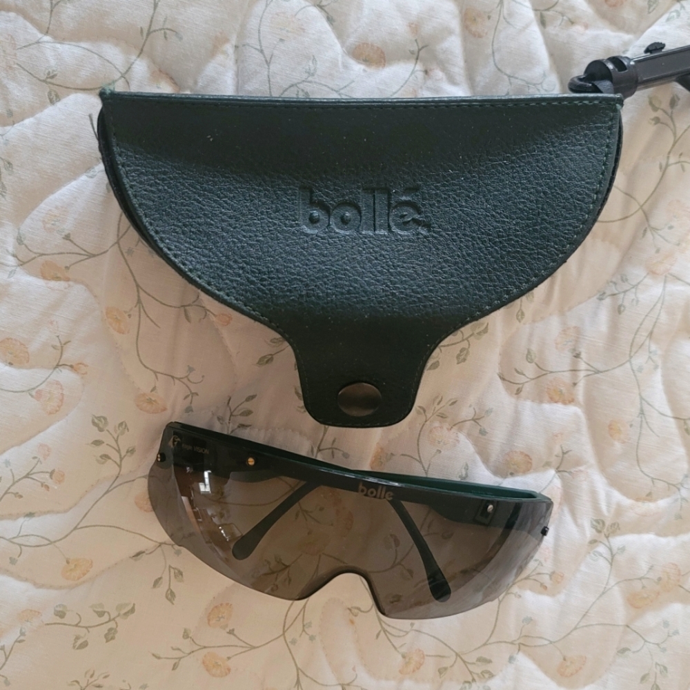 Bolle wraparound sunglasses, dark green, with original case.